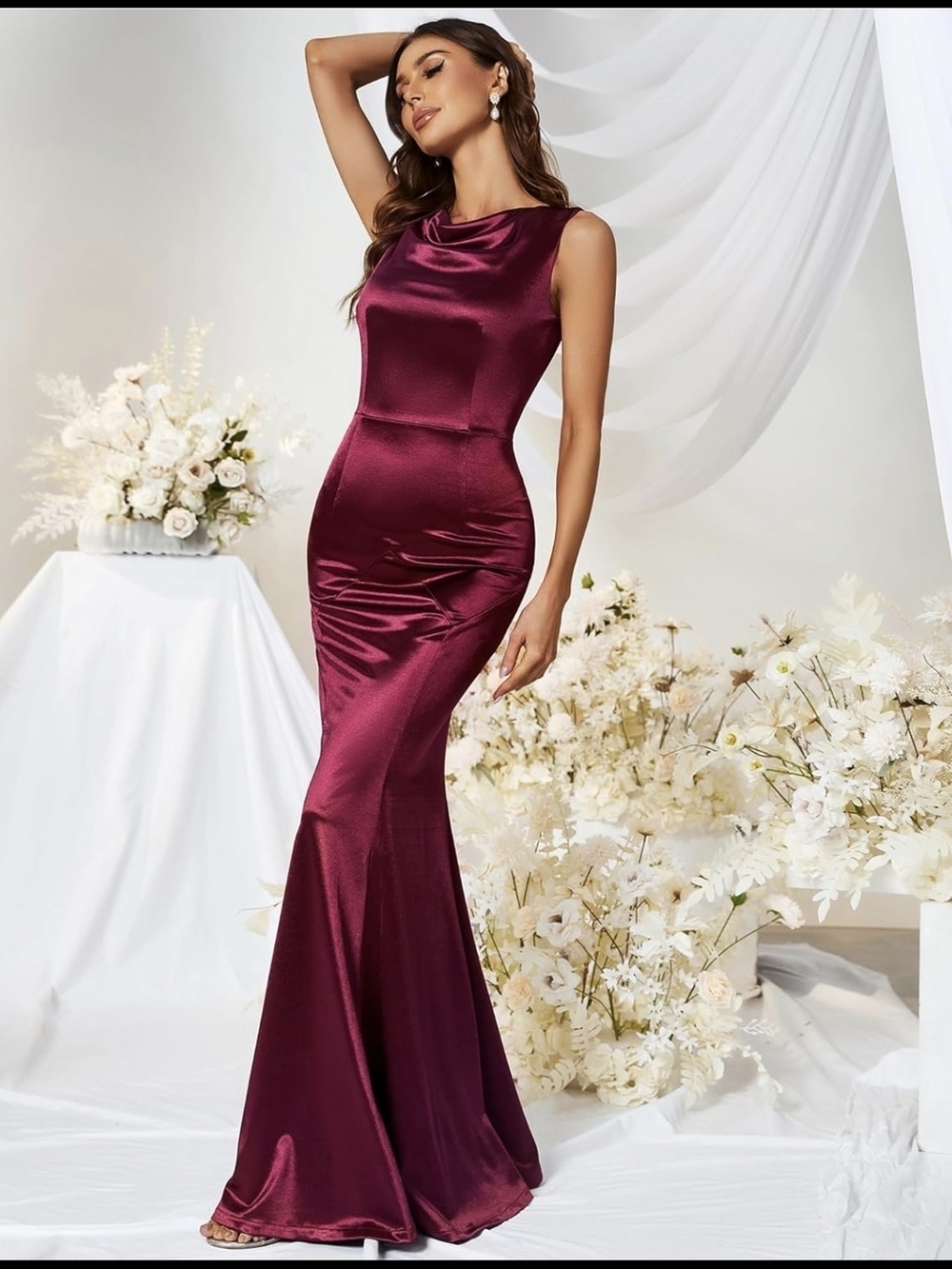 MUXXN Elegant Burgandy Mermaid Sleeveless Gown Formal Evening Large #0053